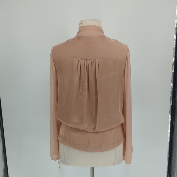 01444 Kenneth Cole Satin Chiffon Bow Top Blouse Pink Size XL preppy victorian - Picture 2 of 9